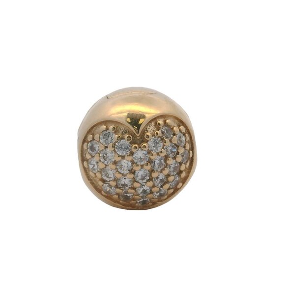 Retired Pandora 14kt Yellow Gold and CZ Cubic Zirconia Pave Heart Clip Charm - Picture 2 of 4